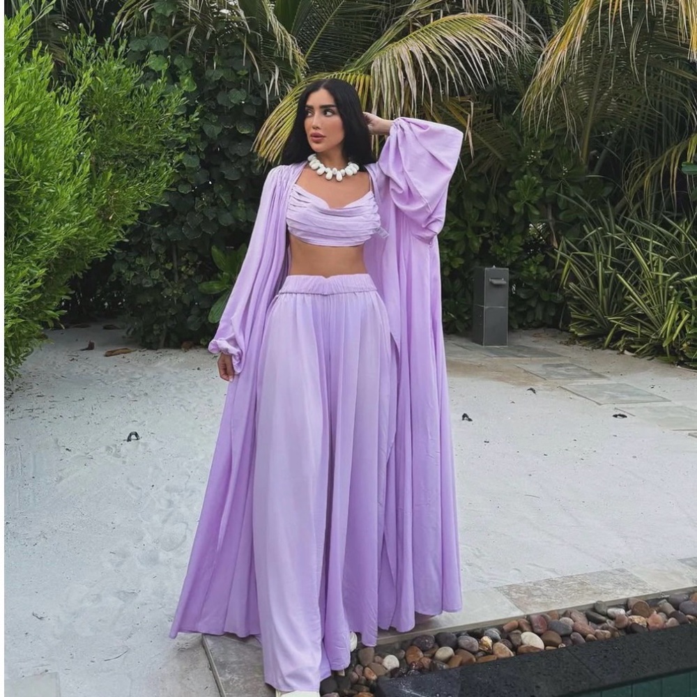 NWT $426 Erika Pena Avana Wide Leg Pants Sz S/M and Matching Jacket Sz OS Lilac
